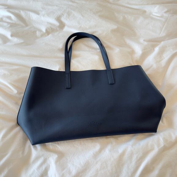MAXMARA Flamingo Leather Tote Navy Blue - Picture 6 of 9